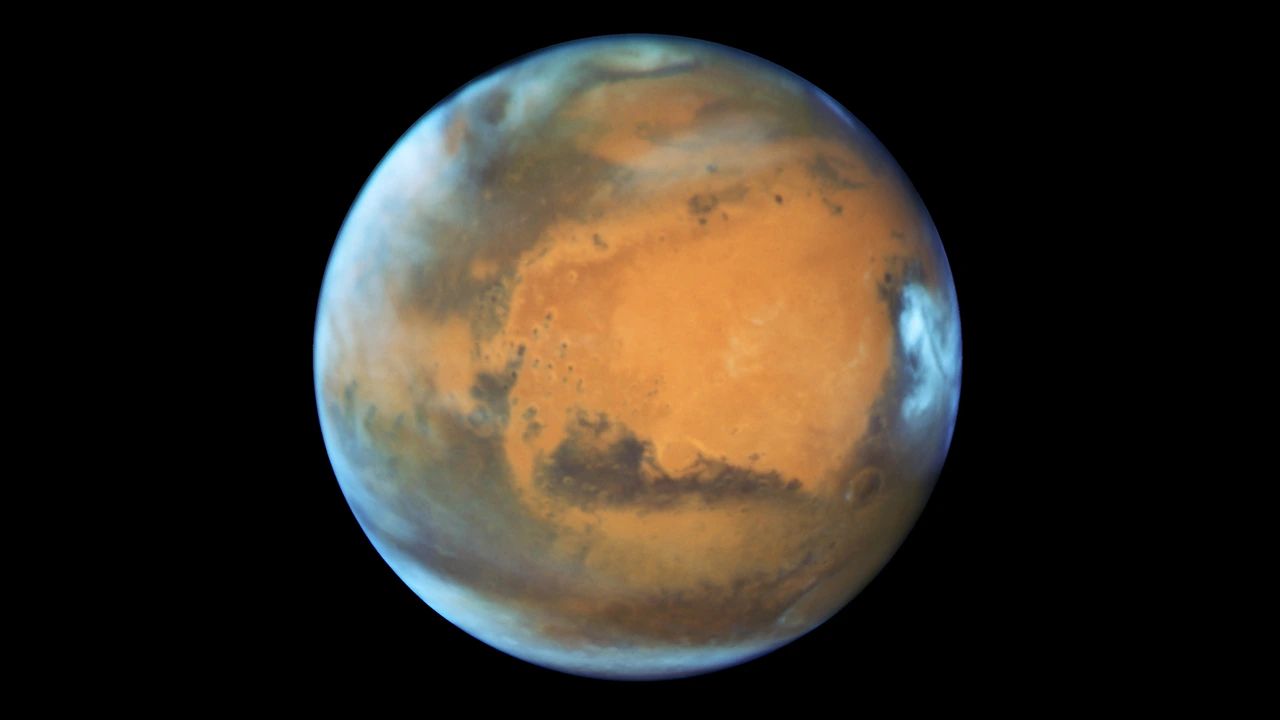 A detailed view of Mars that represents the kind of first planetary target beginners can pursue with a quality starter telescope.