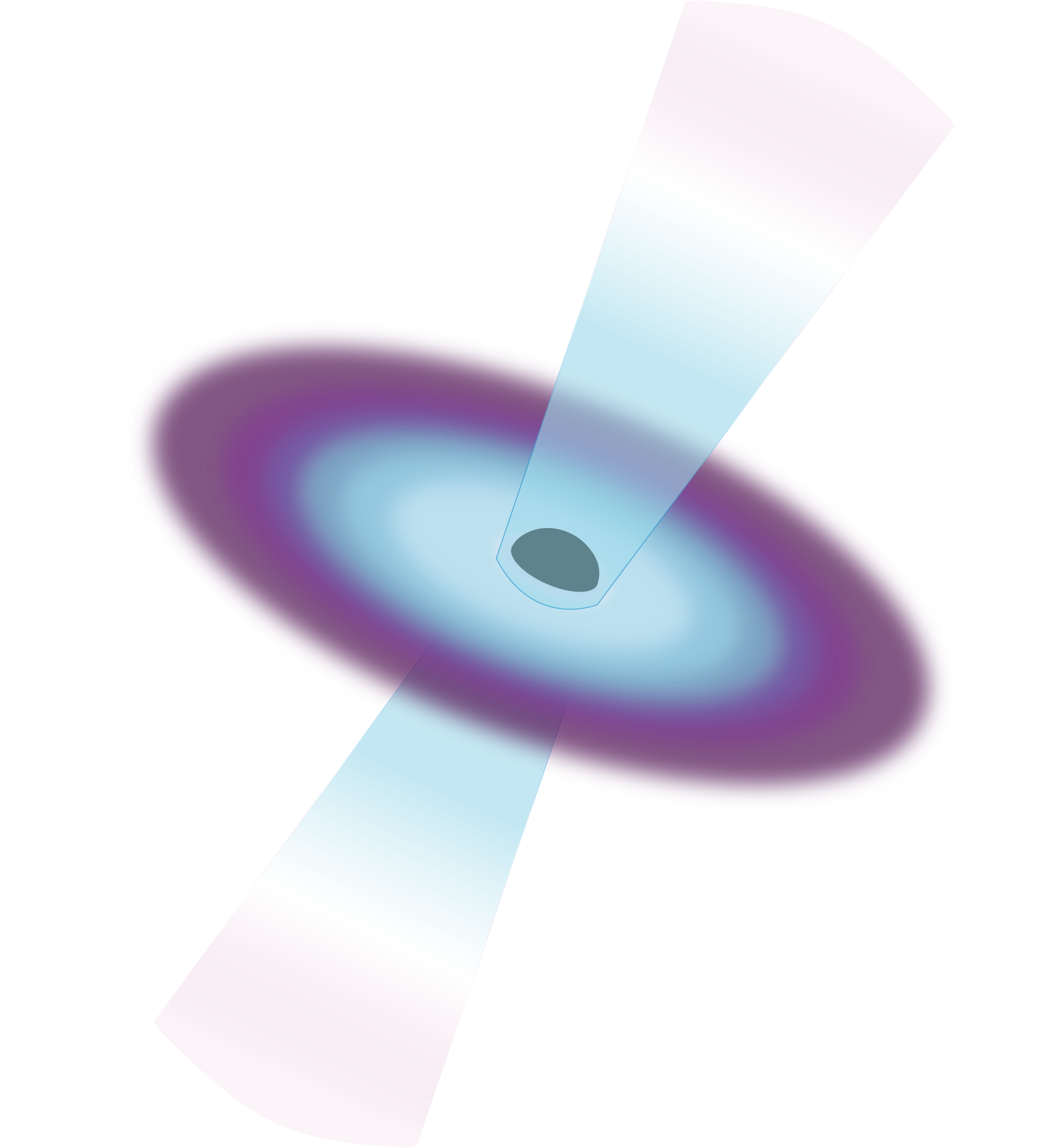 Artist's illustration of a quasar — a supermassive black hole feeding on gas and dust, launching relativistic jets
