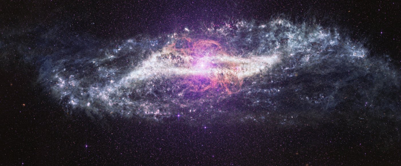 MIRI mid-infrared view of Centaurus A showing dusty structures, an S-shaped feature, and glowing stellar nurseries