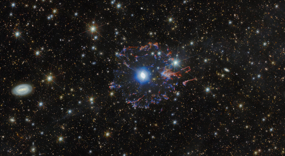 The Cat's Eye Nebula (NGC 6543) as imaged by ESA's Euclid telescope — concentric shells of gas ejected by a dying Sun-like star 3,000 light-years away in Draco