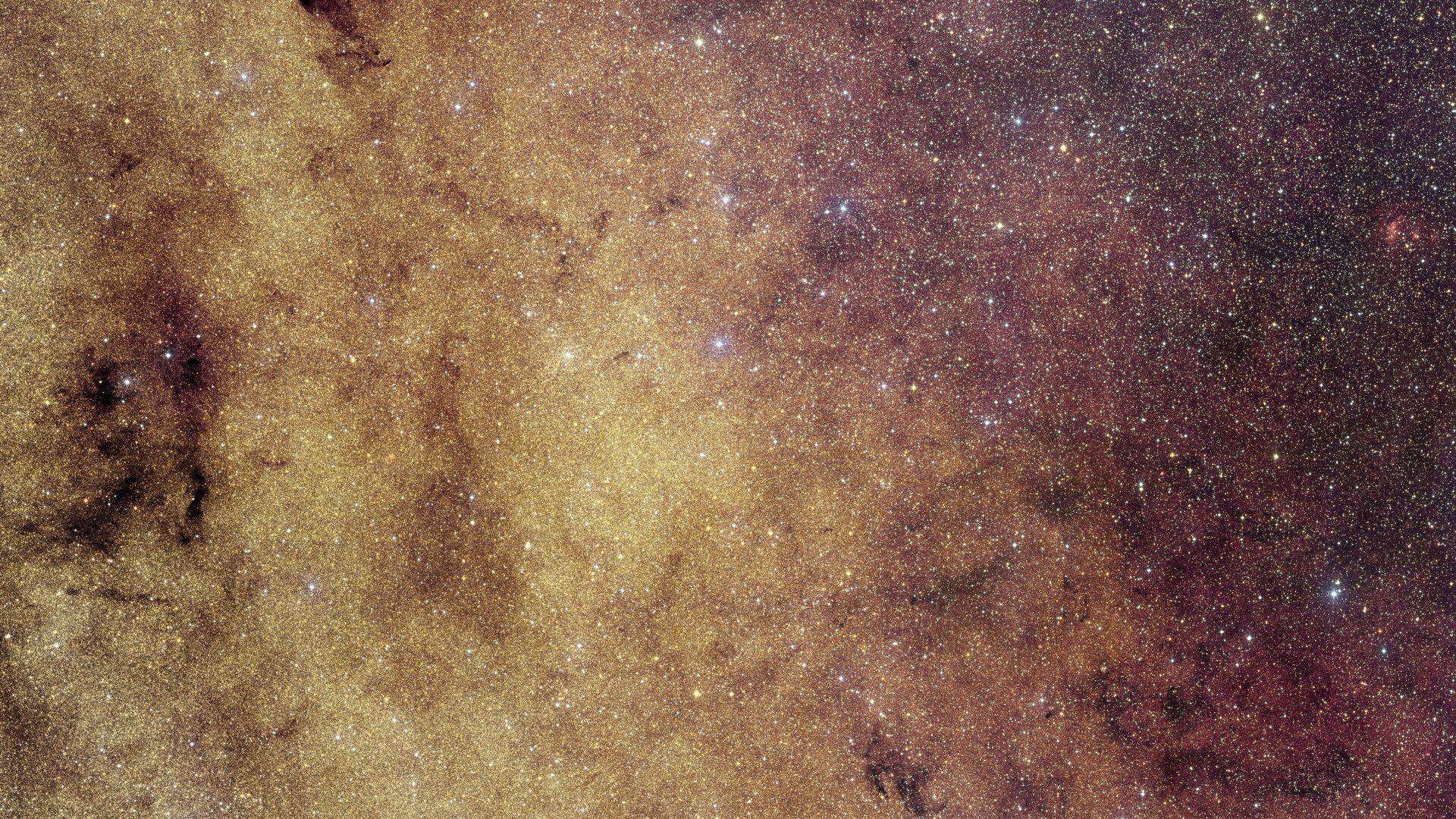 ESA Euclid 16:9 view of the Milky Way's galactic bulge — a vast dense star field of over 60 million individual stars, glowing nebulae, dark molecular cloud dust lanes, and compact star clusters near the Galactic Centre, captured at Hubble-quality resolution in March 2025 as part of the Euclid Galactic Bulge Survey