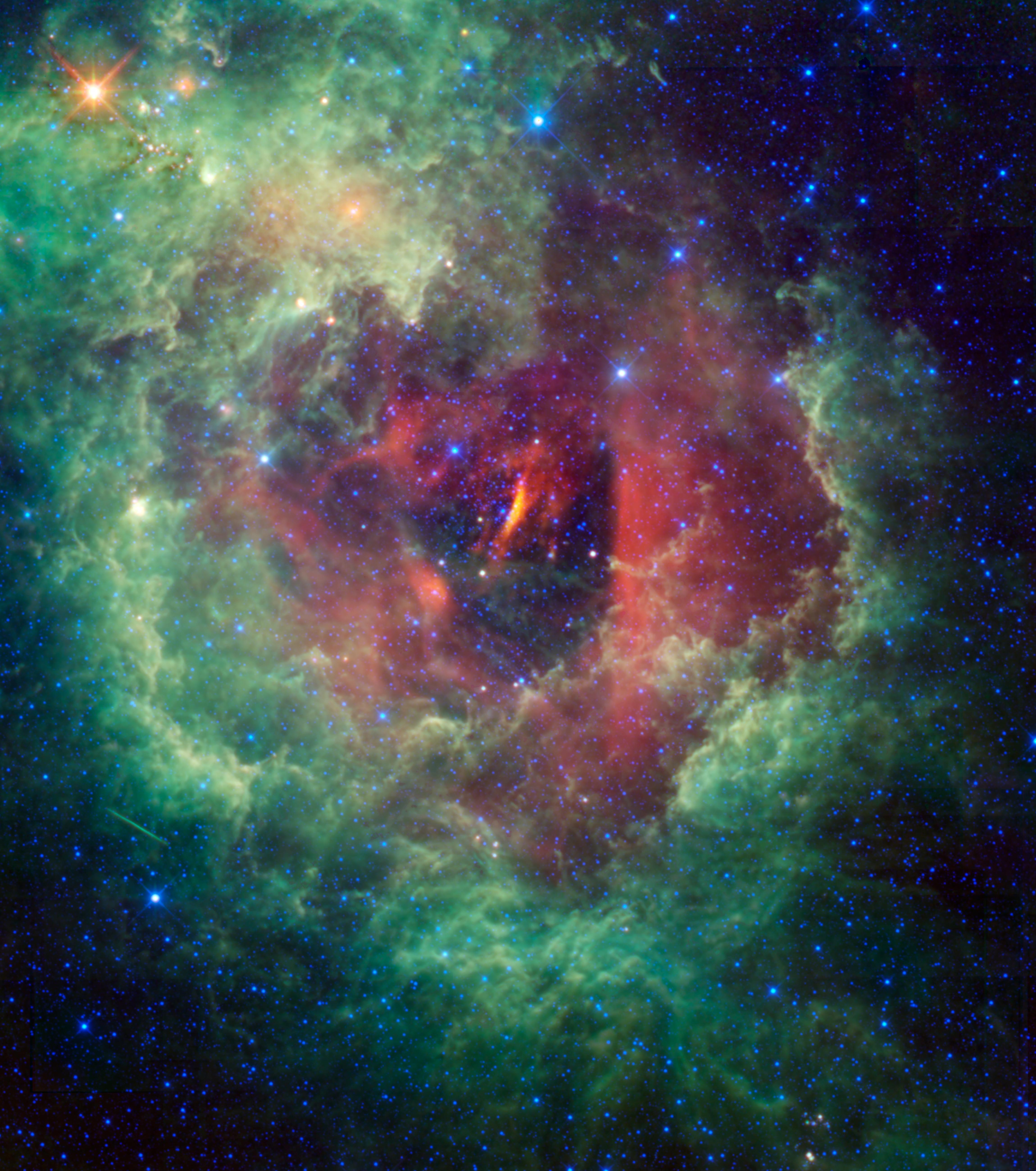 NASA WISE infrared view of the Rosette Nebula region in Monoceros near Gemini winter routes