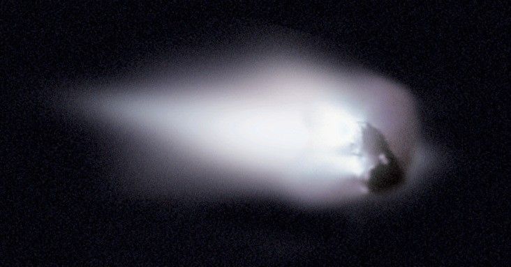 Halley's Comet nucleus photographed by ESA's Giotto spacecraft in 1986 — parent body of the Eta Aquarid meteor shower