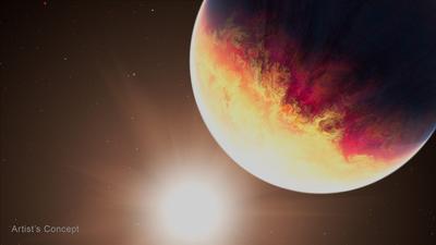 Artist concept of exoplanet HD 80606 b being roasted by its star
