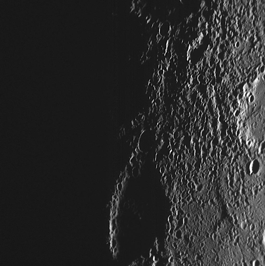 Mercury terminator region with long crater shadows