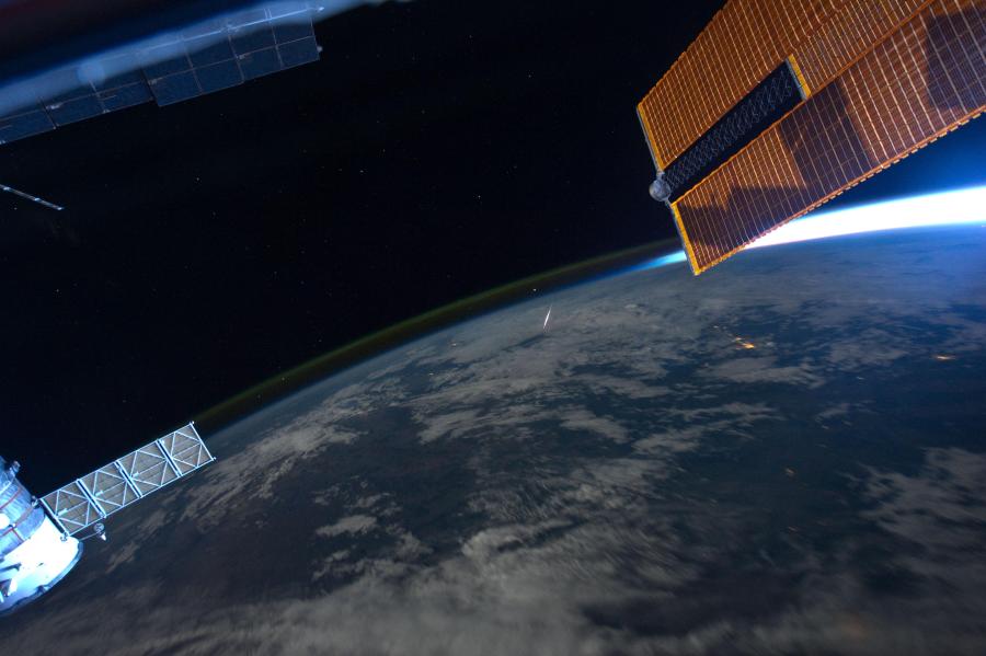 Meteor entering Earth atmosphere seen from space