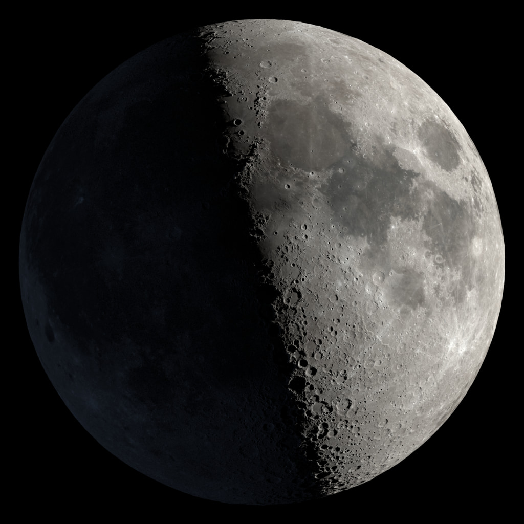 First-quarter Moon showing crater detail at the terminator — NASA LRO Scientific Visualization Studio