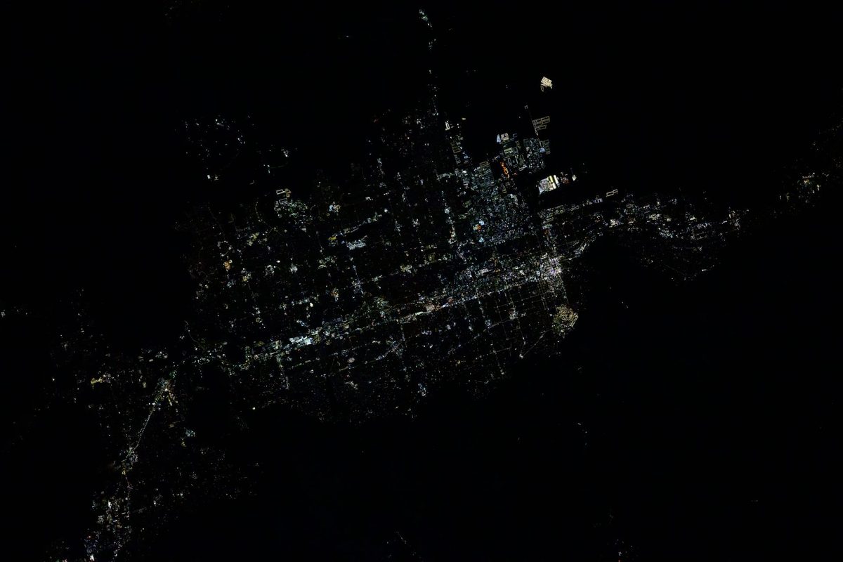 The city lights of Salt Lake City and its suburbs before dawn, photographed from the International Space Station