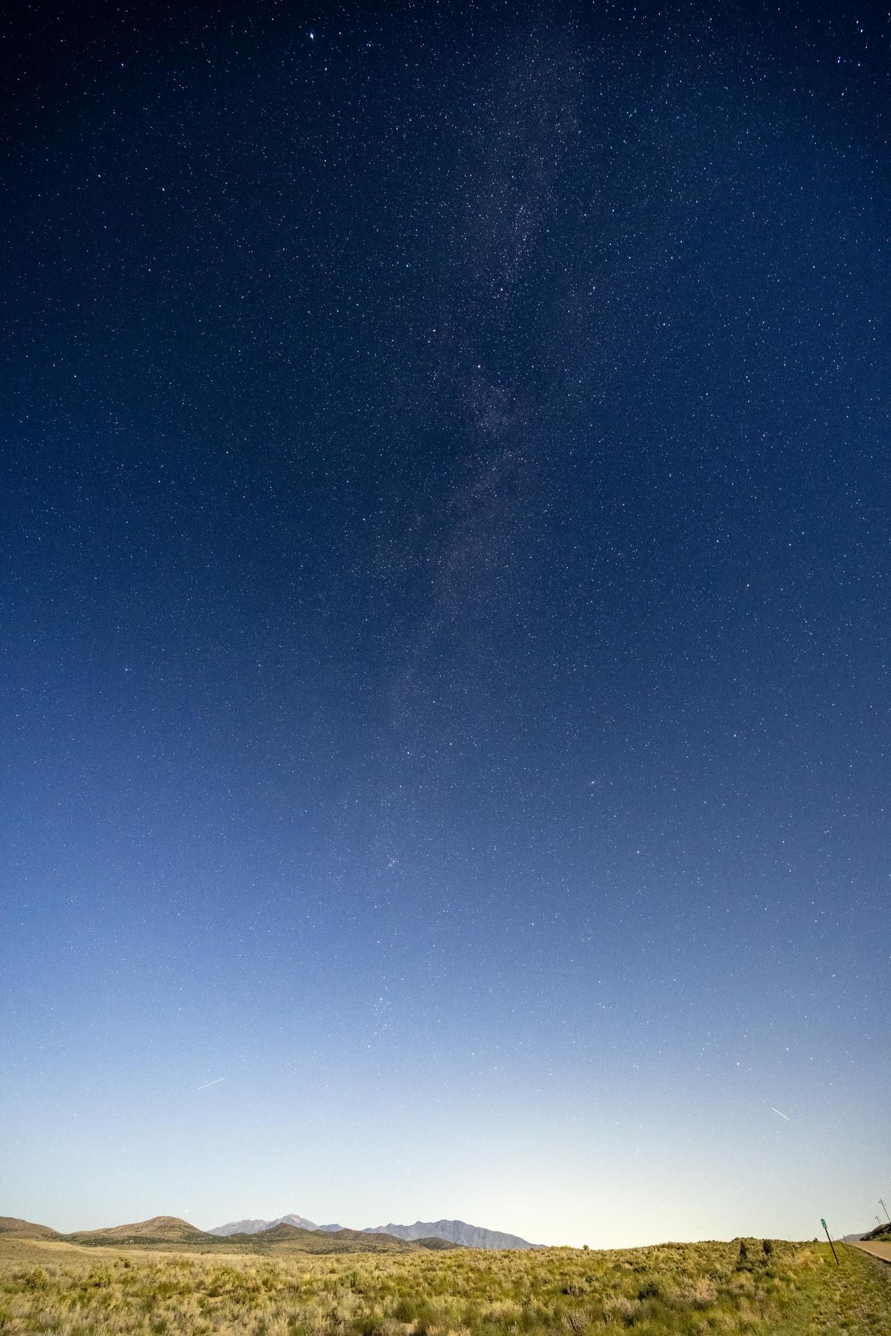 The Milky Way standing over the Great Basin desert at Dugway, Utah, the same high-desert sky found north of Las Vegas