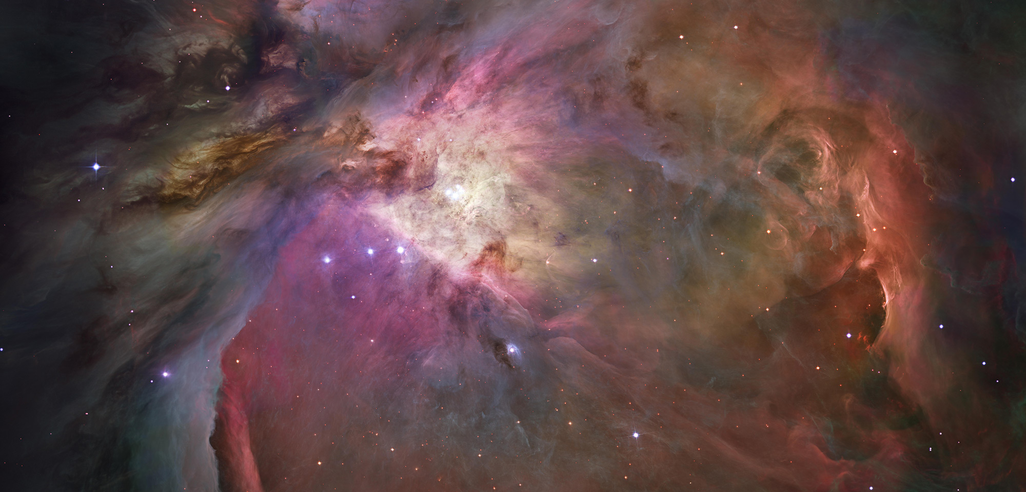 The Orion Nebula (M42) photographed by the NASA/ESA Hubble Space Telescope, showing thousands of newly forming stars in a vast cloud of gas and dust