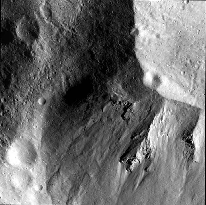 NASA Dawn spacecraft image of Vesta's south pole showing the enormous Rheasilvia impact basin — the source of the HED meteorites found on Earth