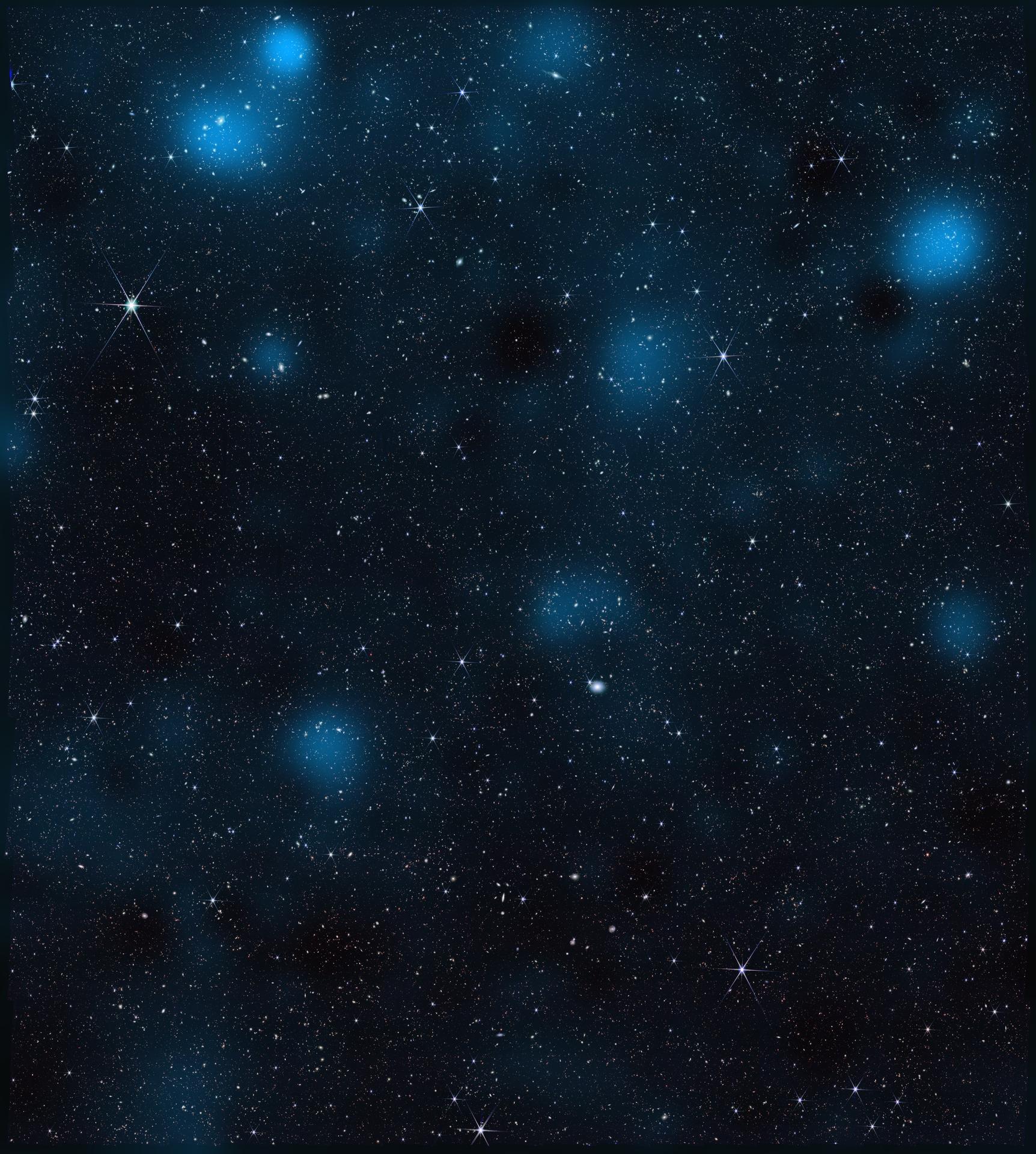 James Webb Space Telescope deep survey image containing nearly 800,000 galaxies with dark matter distribution overlay